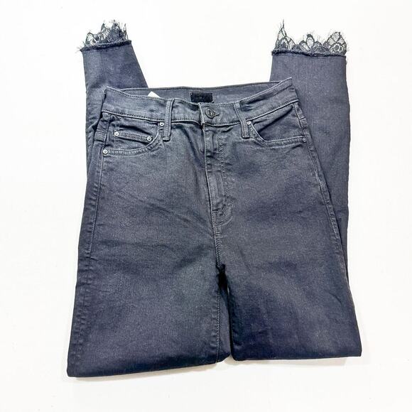 Mother The Swooner Dagger Ankle Fray Baa Baa Black Sheep Lace Denim Jean Size 25 - Picture 2 of 9